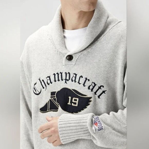 Champion Index + Archives Shawl Neck Sweater XL Gray Embroidered Limited Italy - Picture 4 of 10